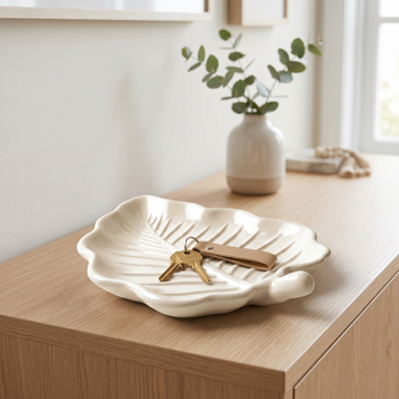 Elm Leaf Decorative Tray, Gypsum White – 6 Inch