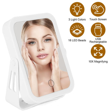 10X Magnifying Double-Sided Lighted Travel Makeup Mirror